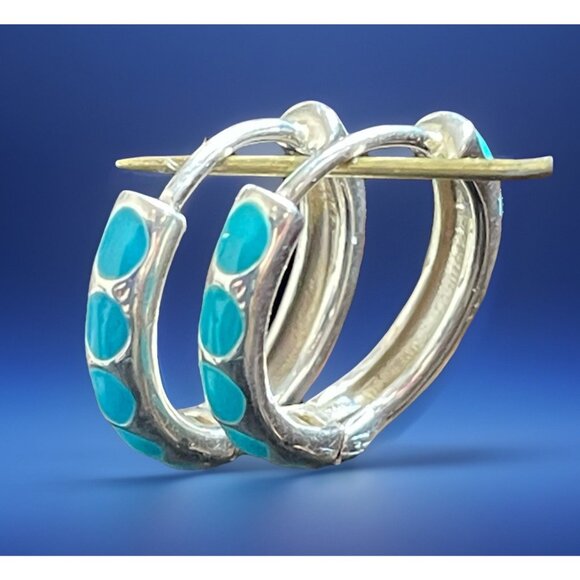 Unbranded Jewelry - Aqua Blue Enamel 925 Silver Huggie Hoop Earrings Pierced
